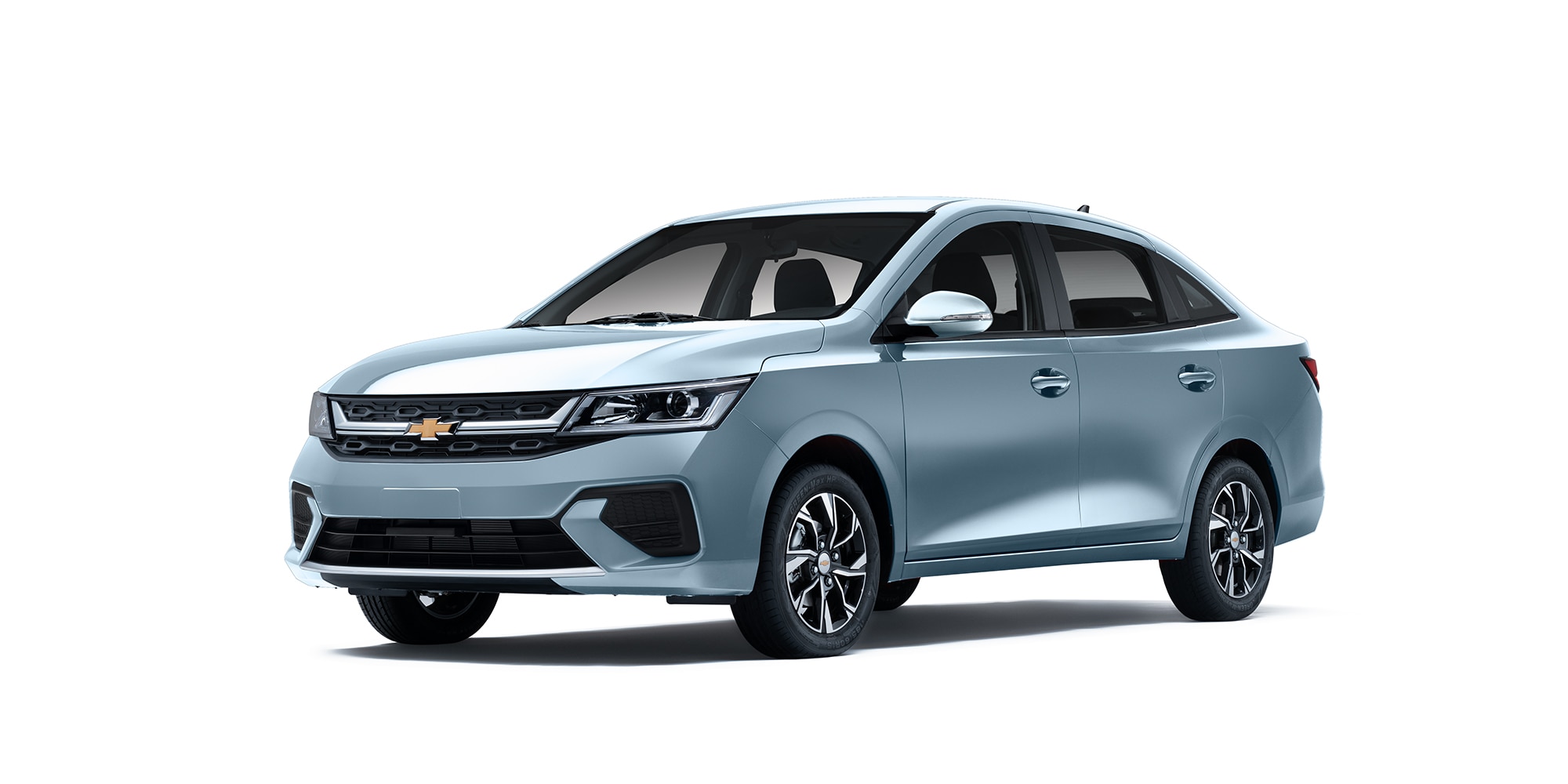 Nuevo auto tipo sedán Chevrolet Aveo 2026 en color azul persuasión