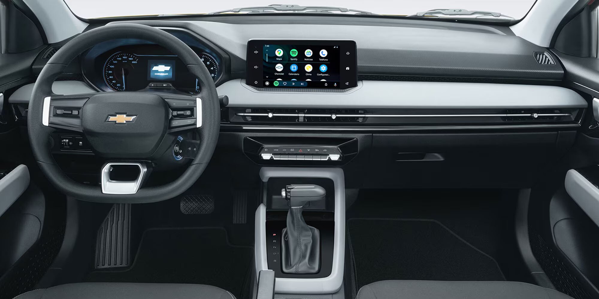 Chevrolet Aveo sedán 2026 con panel de instrumentos informativo monocromático 3.5 pulgadas